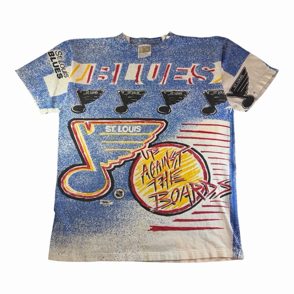 VINTAGE 1991 St. Louis Blues Magic Johnson T's AOP NHL Hockey T-Shirt 21x27